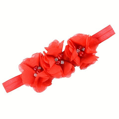 Chiffon Flower Headband Faux Pearl Decorative Hair Accessories for Baby Girls