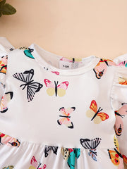 Baby Girls Butterfly Print Flying Sleeve Dress