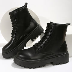 Chunky Heel Ankle Boots Lace Up Short Boots Women's Footwear