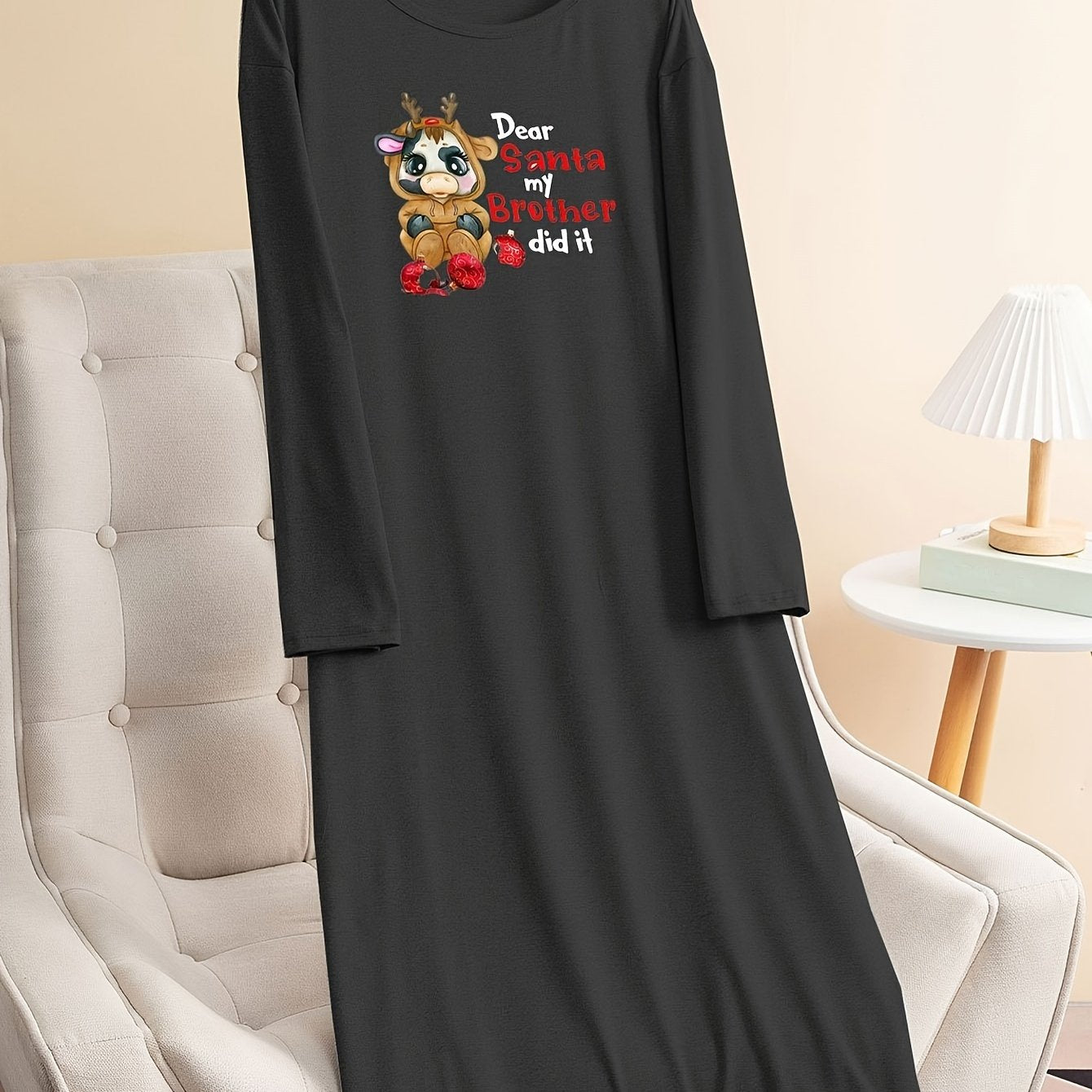 Christmas Lounge Dress Women's Plus Pig & Letter Graphic Tee