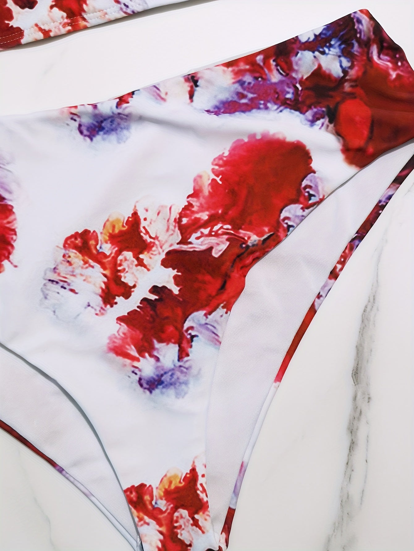 Tie Dye Wrap V Neck Bra & Panty Swimsuit Set
