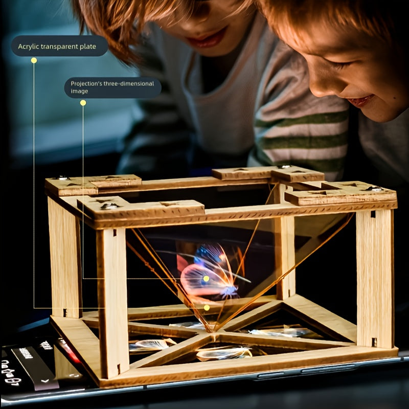 Wooden Puzzle Assembly Toy 3D Holographic Projector DIY Technology