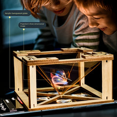 Wooden Puzzle Assembly Toy 3D Holographic Projector DIY Technology