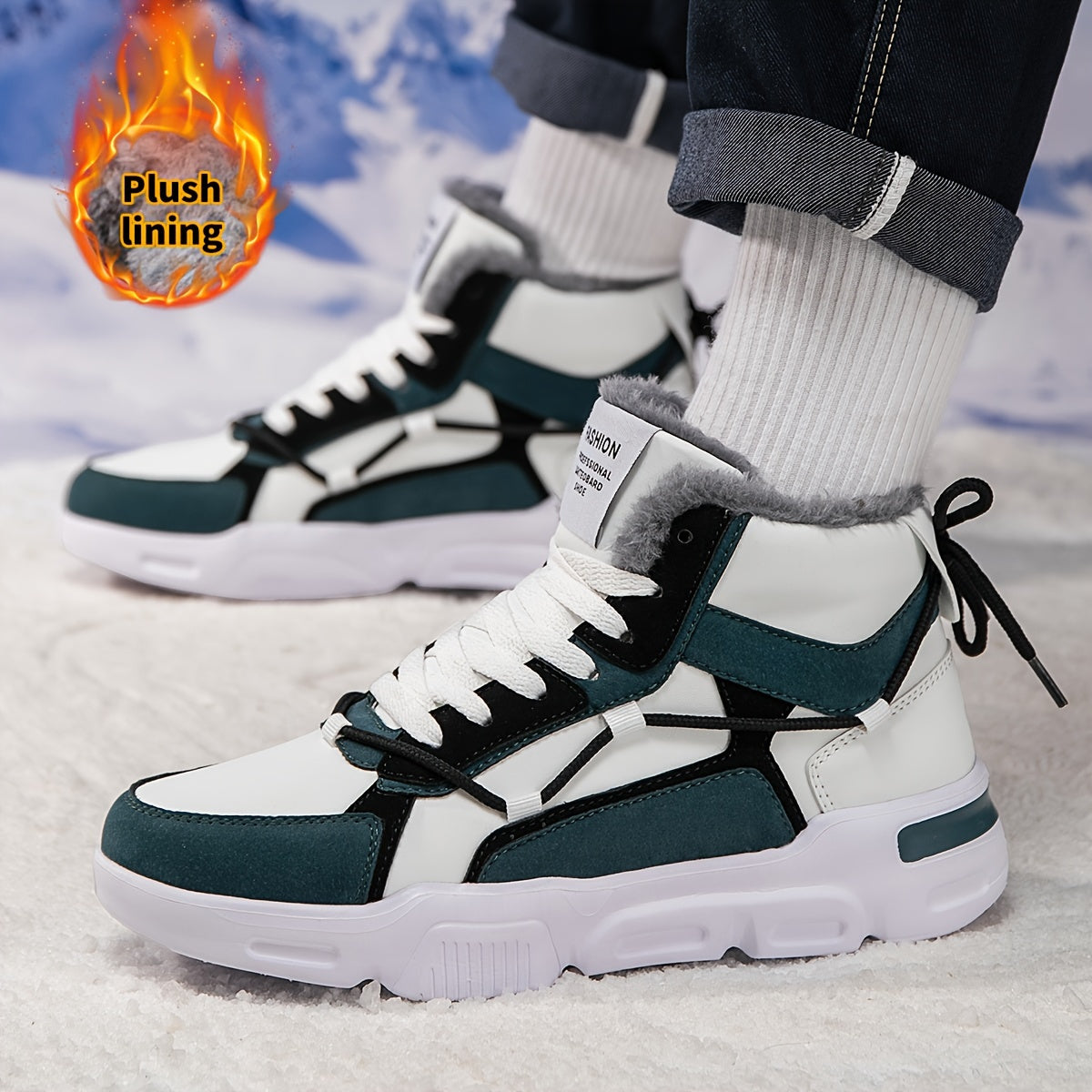 Men's Color Block High Top Snow Boots Warm Plush Lining