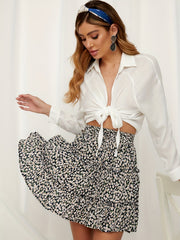 Floral Print Ruffle Trim Skirt Women's Clothing
