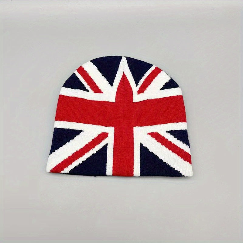 Fashionable Windproof Knit Beanie Hat With UK Flag Embroidery