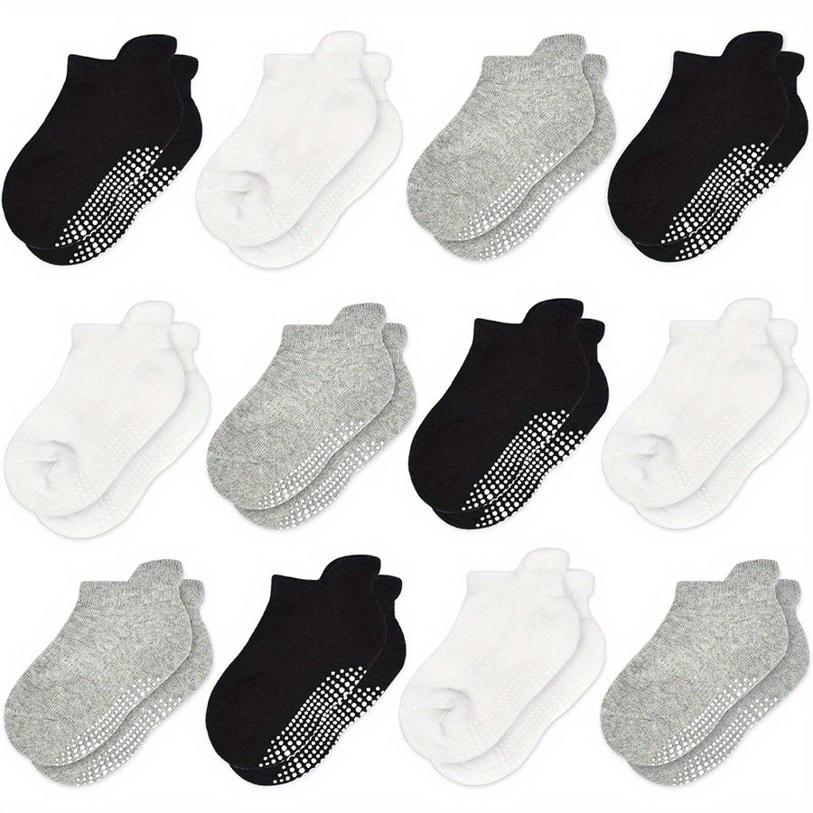 12 Pairs Boys Kids Socks With Grips Breathable Comfy Toddlers Children