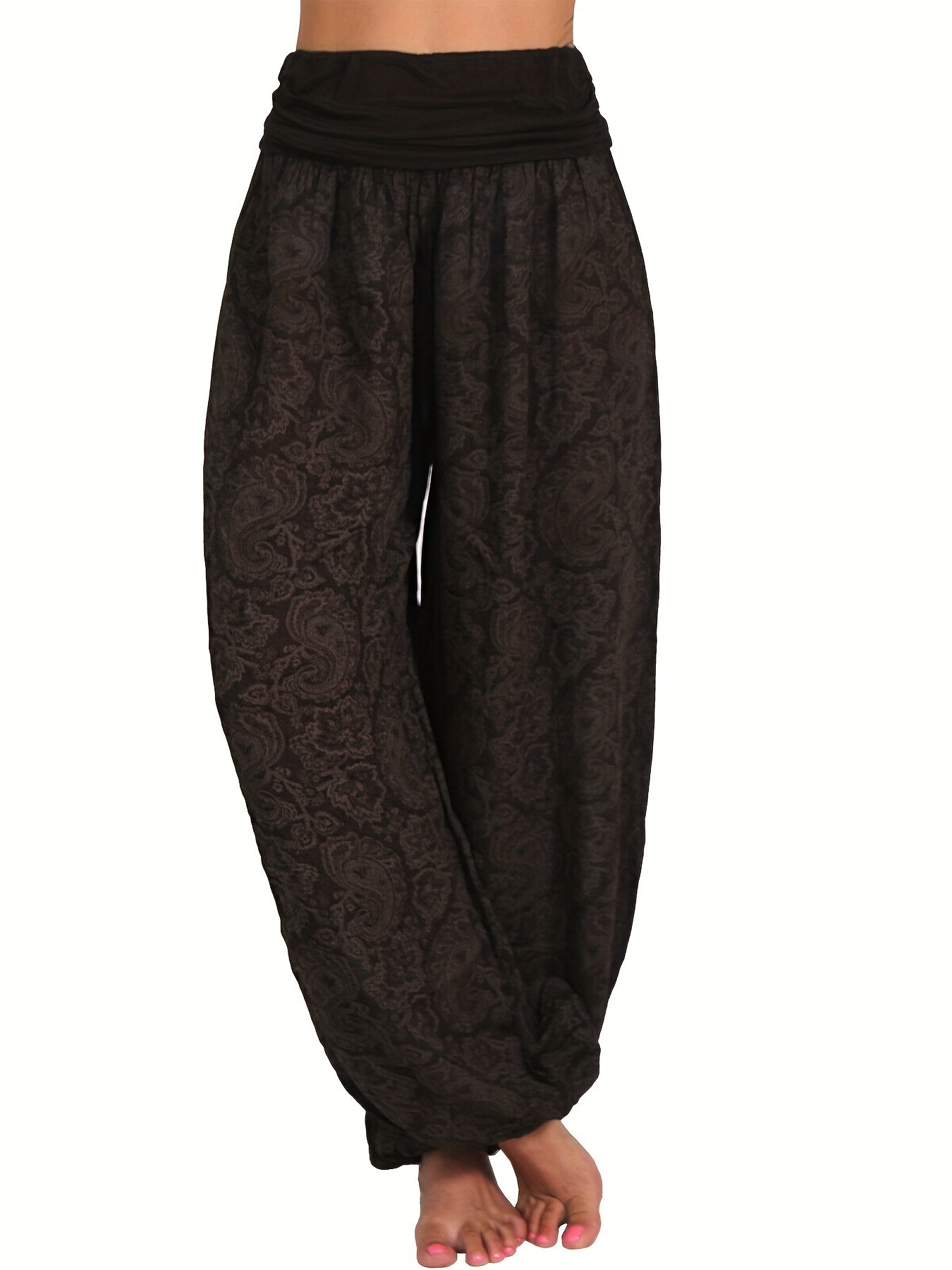 Floral Print Harem Pants High Waist Solid Pants For Spring & Summer