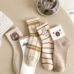 5 Pairs Floral Print Socks Women's Stockings