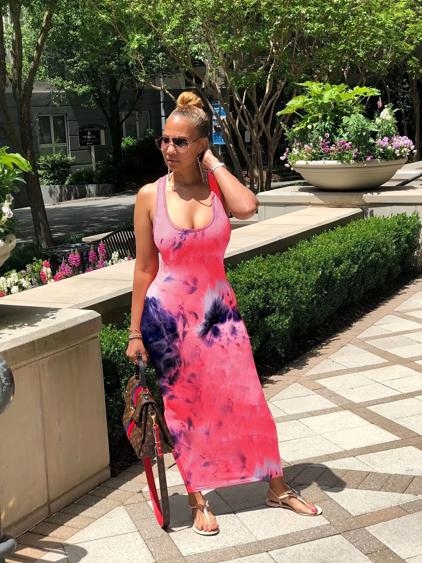 Tie Dye Print Maxi Dress Backless Bodycon Sleeveless