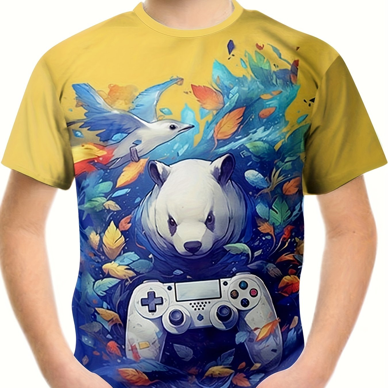 Panda & Gamepad Print Boy's T-shirt Casual Short Sleeve Top