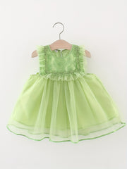 Girls Sweet Boho Style Mesh Puffy Skirt Dress with Back Bow