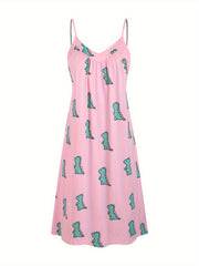 Dinosaur Print V Neck Cami Sleep Dress