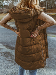 Sleeveless Hooded Puffer Long Vest Jacket Women's Clothing