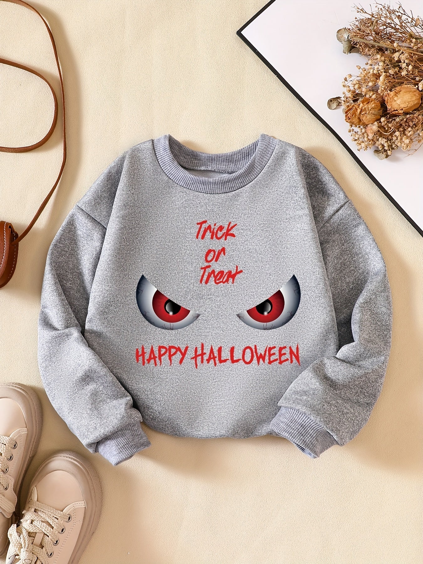 Girls' Cartoon Eyeballs Crew Neck Sweatshirt for Halloween Party