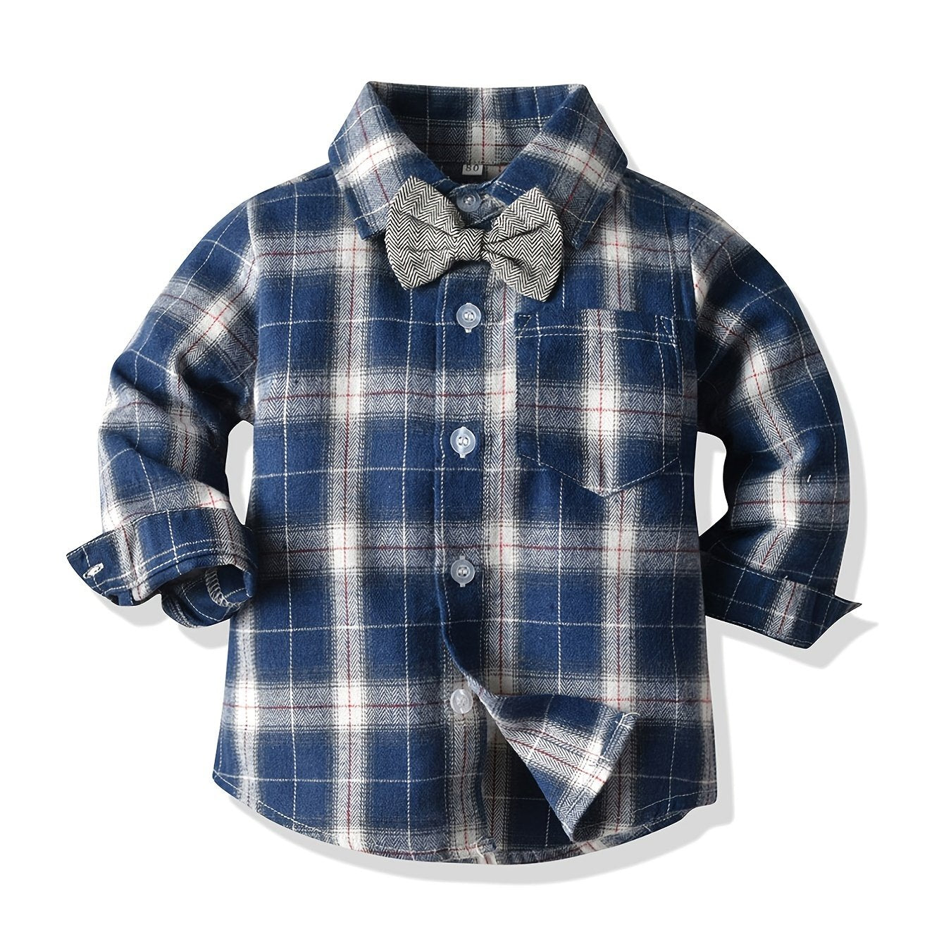 Baby Boys Plaid Shirts Button Down Bowtie Long Sleeve Tops