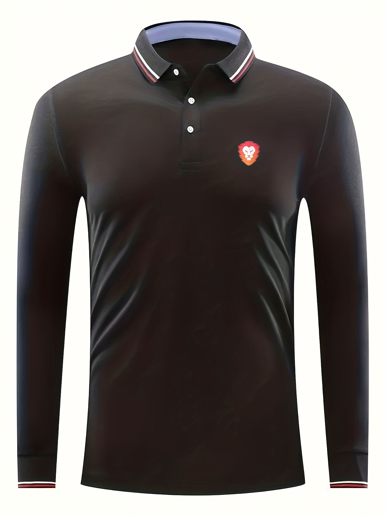 Lion Print Men's Casual Button Up Long Sleeve Polo Shirt