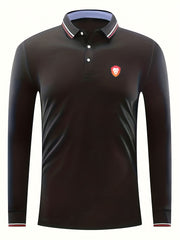 Lion Print Men's Casual Button Up Long Sleeve Polo Shirt