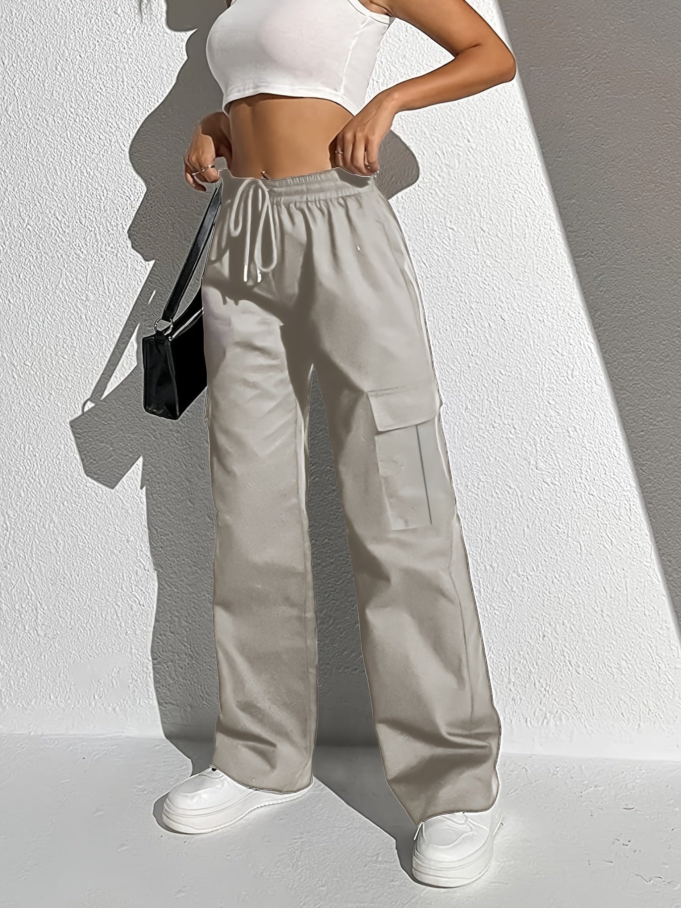 High Waisted Wide Leg Casual Pants with Drawstring