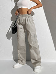 High Waisted Wide Leg Casual Pants with Drawstring