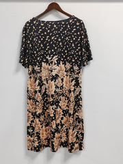 Floral Print Short Sleeve Midi Dress With Pockets