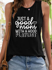 Heart & Letter Print Sleeveless Sports Vest Round Neck Stretchy Casual Tops