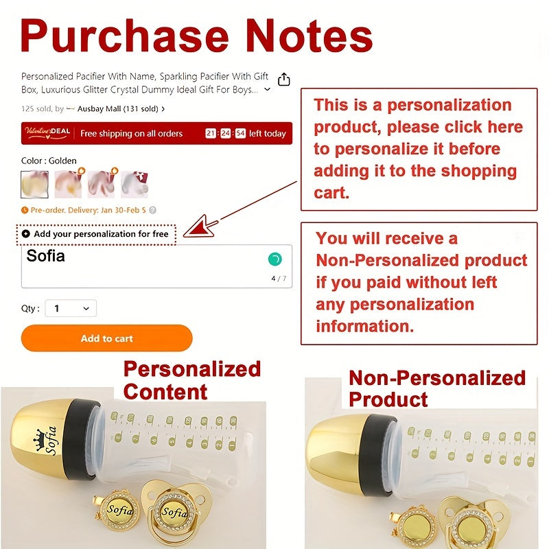 Personalized Baby Bottle & Pacifier Set - Custom Name