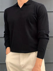 Retro Knit Shirt Men's High Stretch V Neck Pullover Sweater