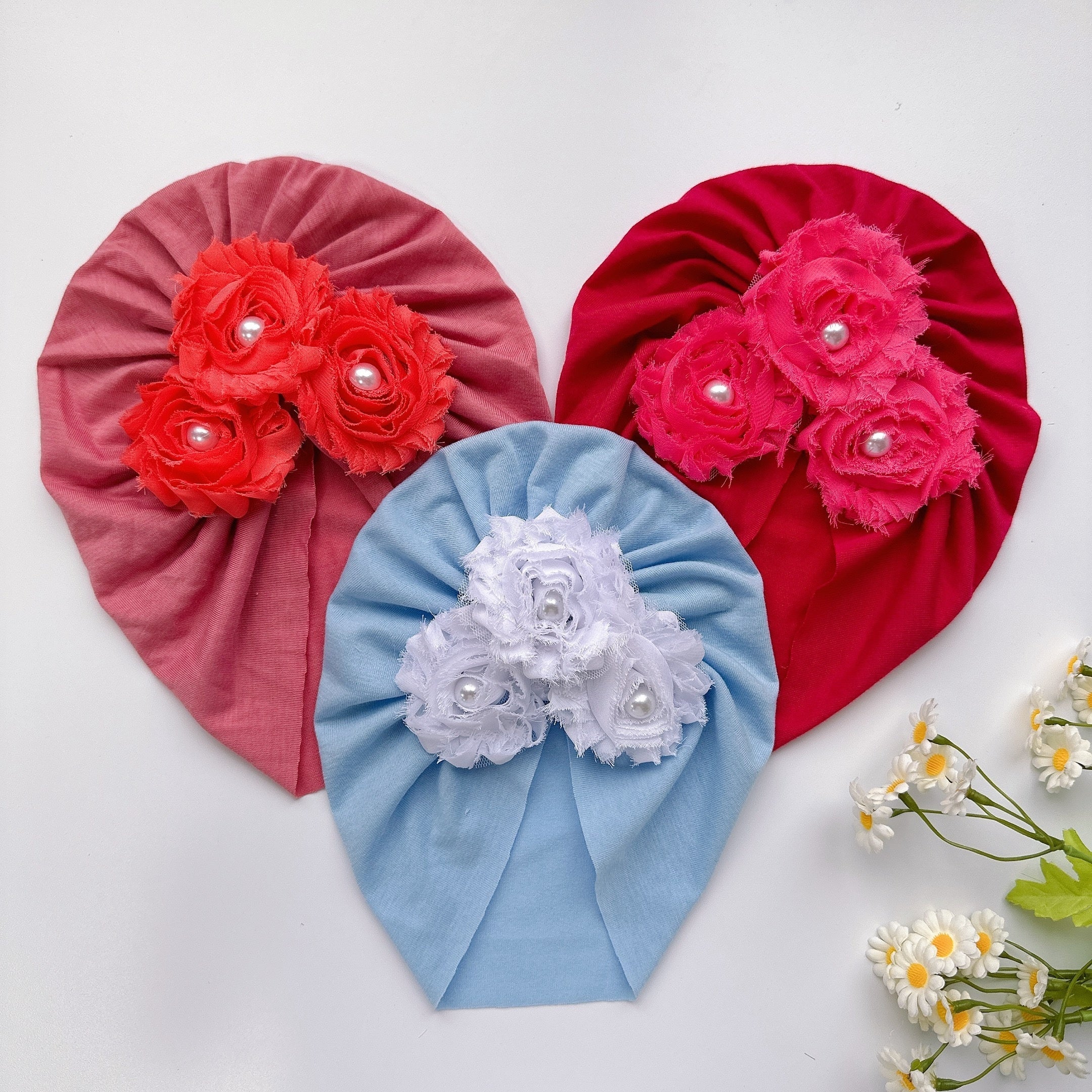 Soft Elastic Baby Three Sunflowers Beaded Hat Girl Hat