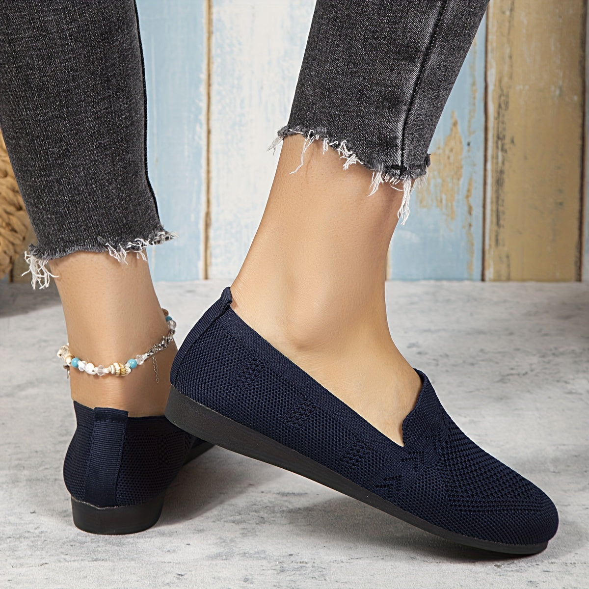 Women's Knit Flat Shoes Soft Sole Casual Walking Flats