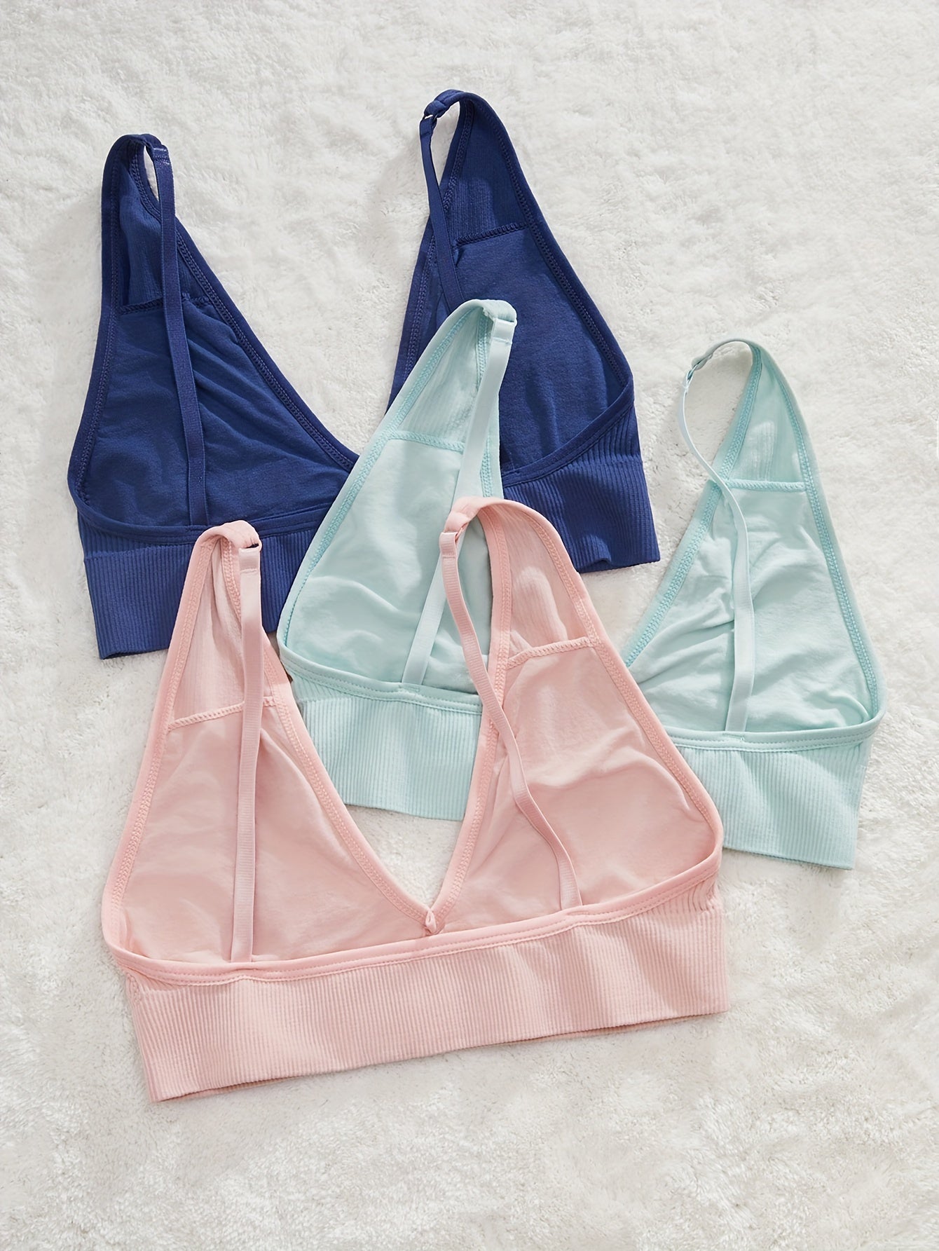 3pcs Ribbed Wireless Bra Soft Intimates Women's Lingerie