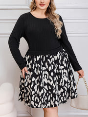 Colorblock Leopard Print Long Sleeve Dress