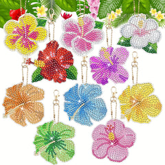 10pcs Tropical Floral Diamond Key Chain DIY Crafts
