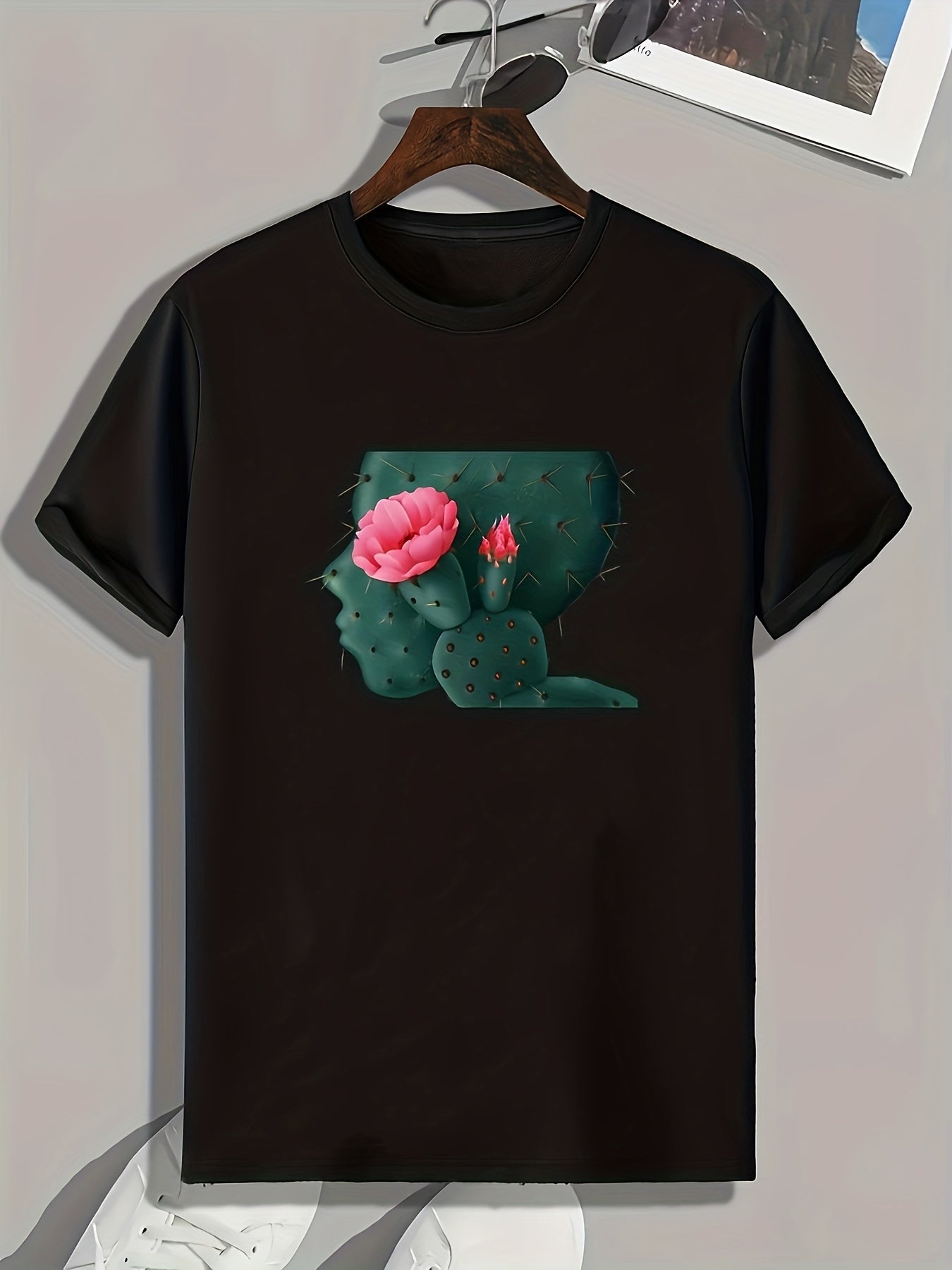 Cactus Flower Print Men's Graphic T shirt Comfy Summer Tee
