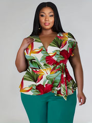 Graphic Print Cap Sleeve Top & Pants Set