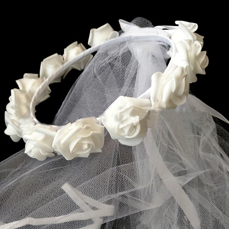 Rose Headband Long Veil Hair Accessory