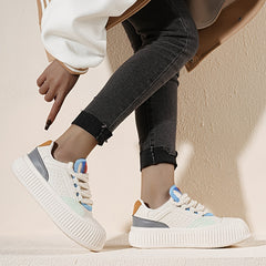 Women's Round Toe Platform Board Shoes Lightweight Block Sports Sneakers