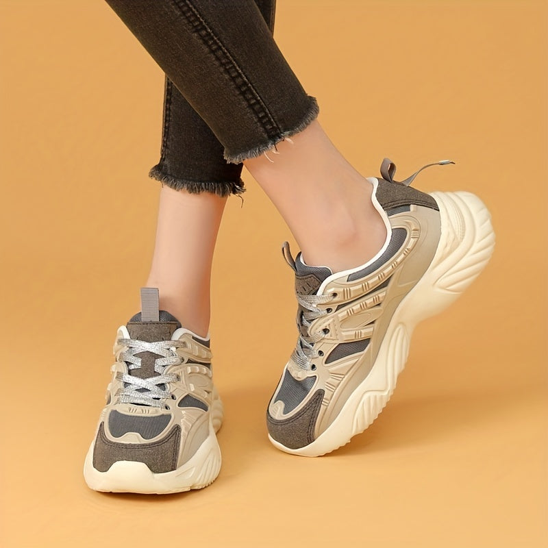 Women's Colorblock Platform Sneakers Height Increasing Sports Shoes