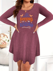Witch Hat Print Nightdress Long Sleeve Tee Sleep Dress