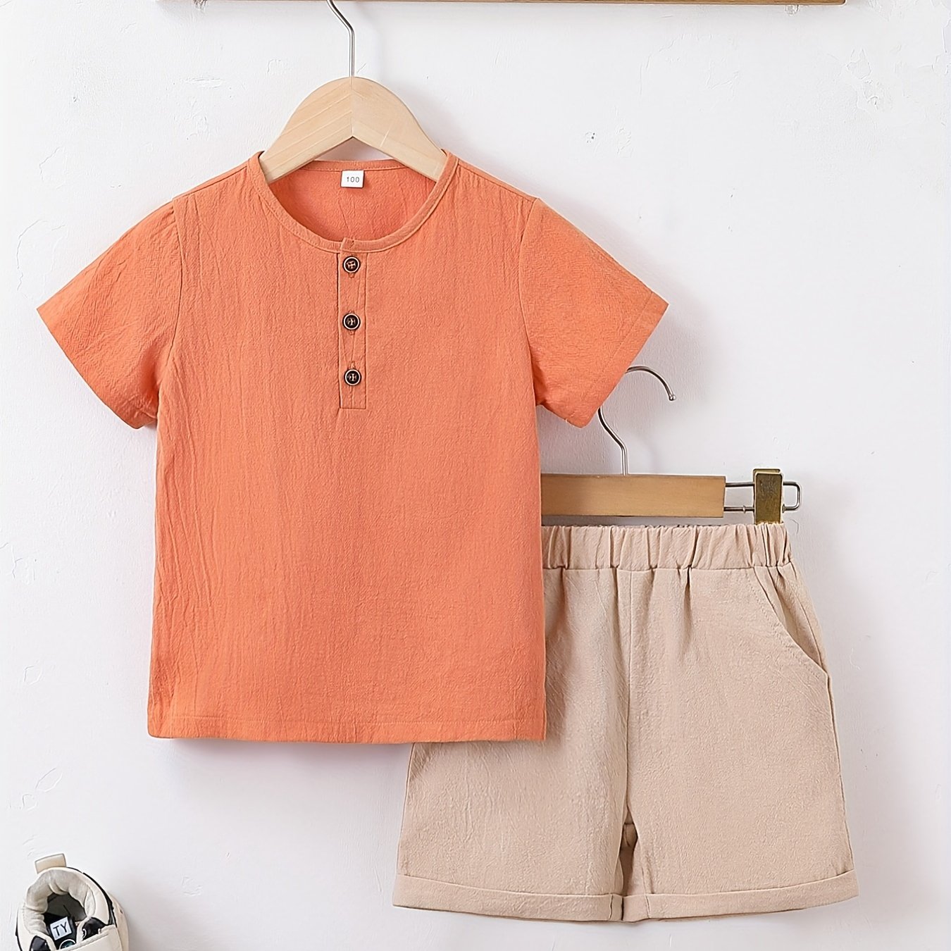 Boys Button T Shirt & Shorts Set for Summer Toddlers Kids