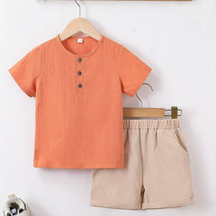 Boys Button T Shirt & Shorts Set for Summer Toddlers Kids