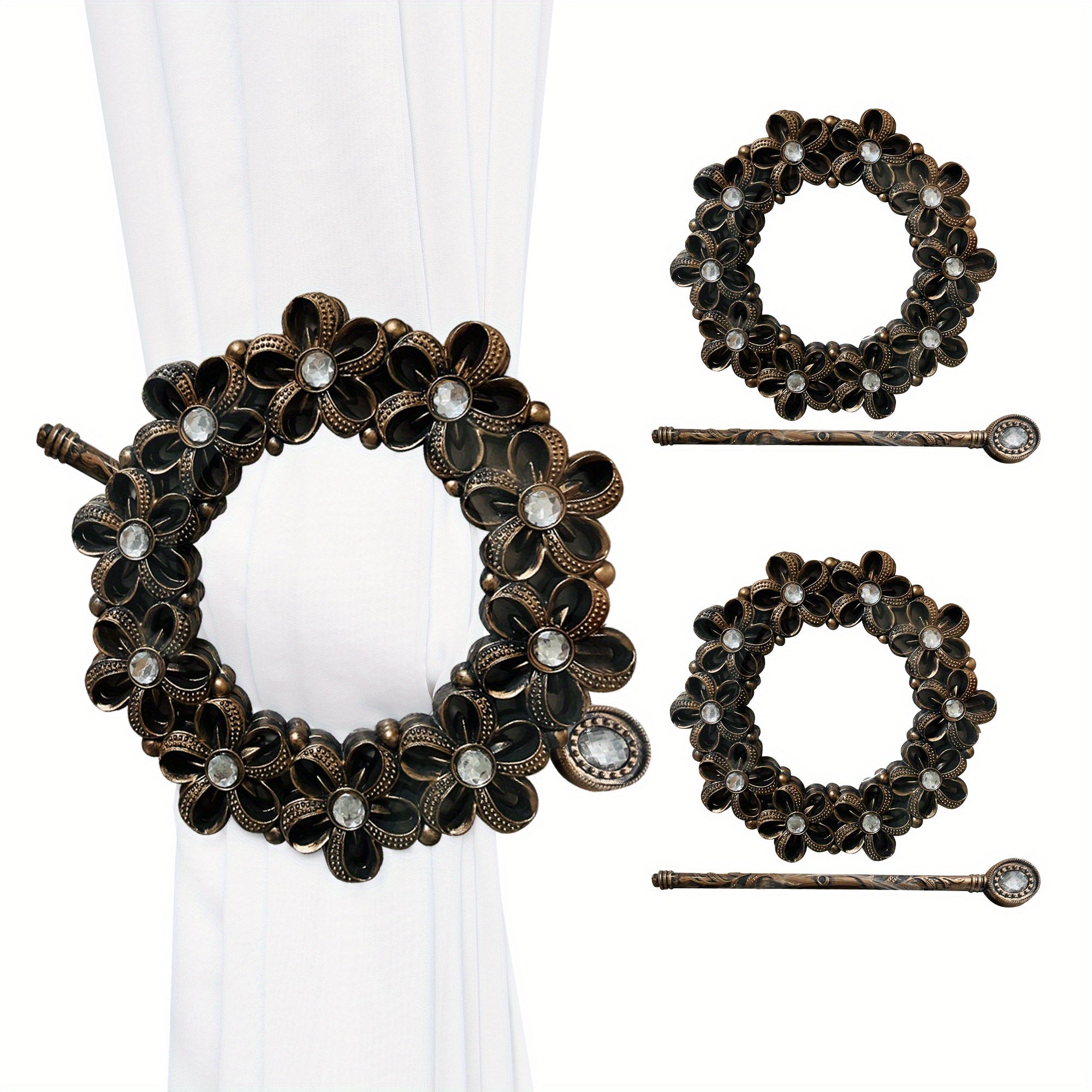 2pcs Flower Pattern Faux Pearl Curtain Tieback Curtain Holdback