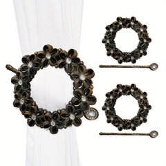 2pcs Flower Pattern Faux Pearl Curtain Tieback Curtain Holdback