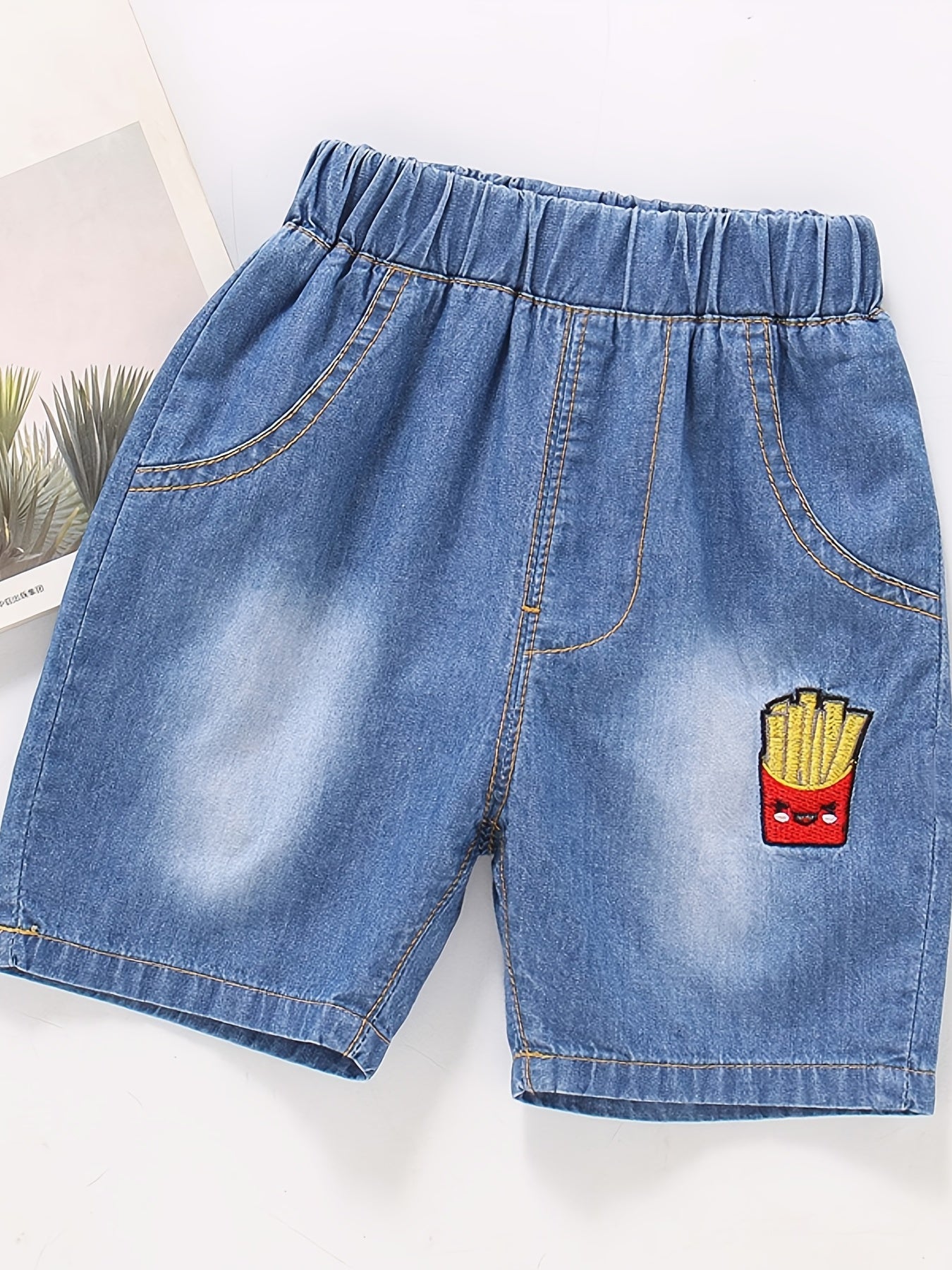 Boys Embroidered French Fries Ice Cream Shorts for Summer