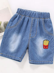 Boys Embroidered French Fries Ice Cream Shorts for Summer
