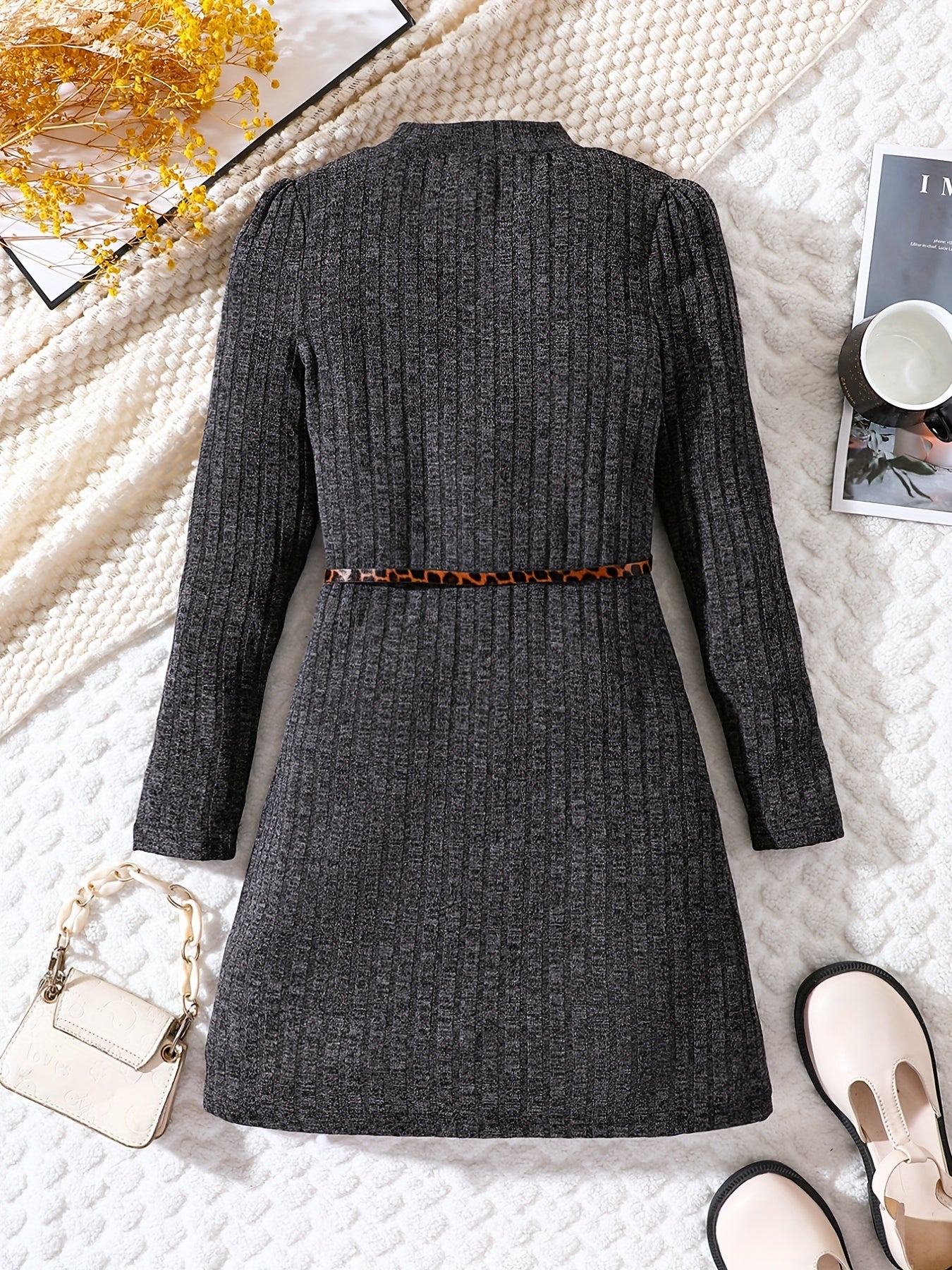Girls' Stand Collar Knitted Dress Holiday Party Outfit