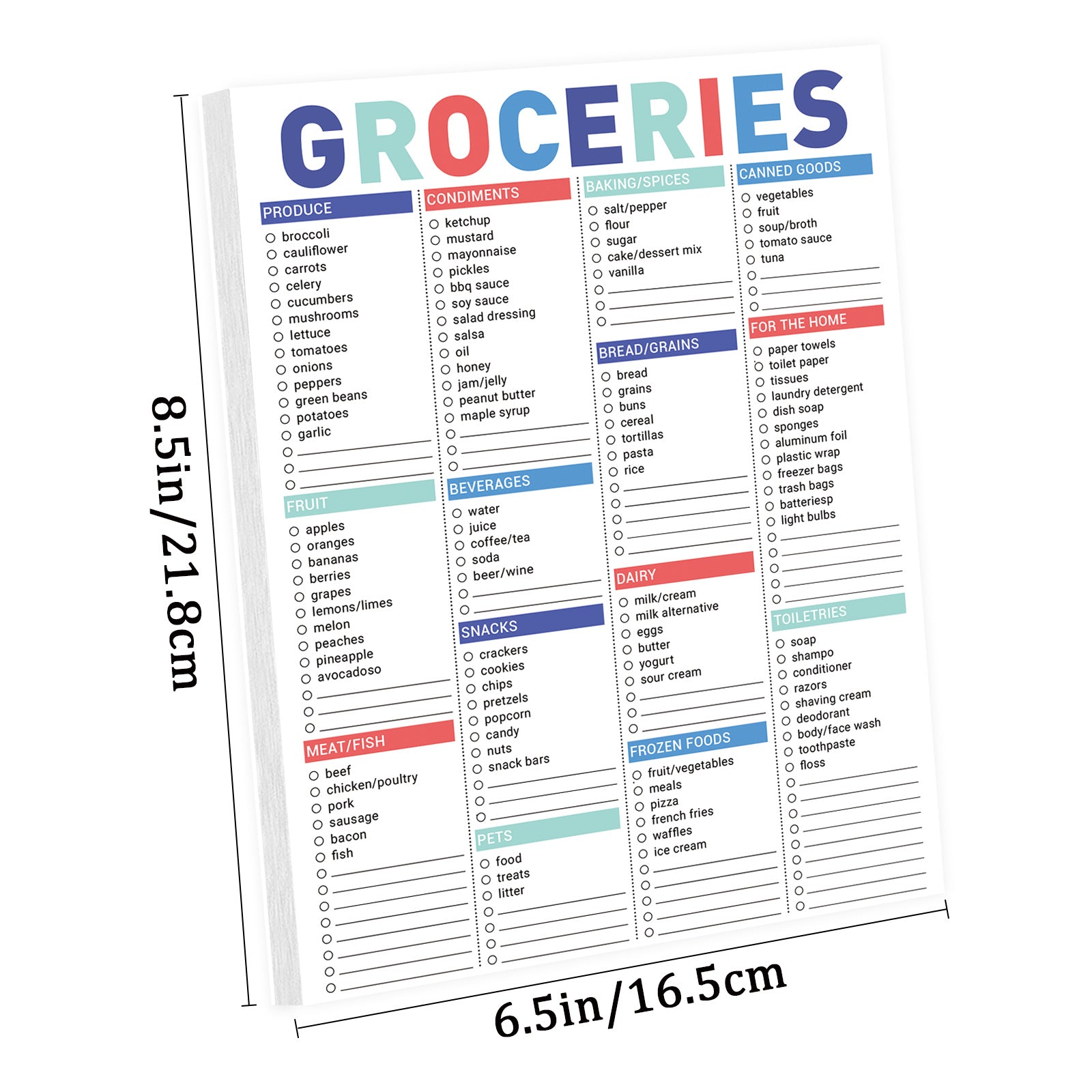 Magnetic Grocery List Pad with Common Food Items & Blank Shopping Spaces