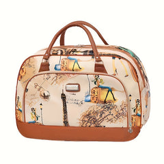 Vintage Printed Travel Handbag Large Capacity Weekender Overnight Bag