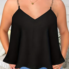 Solid V-Neck Chain Strap Cami Top