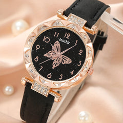 Butterfly Quartz Watch + 4 Rhinestone Accessories Set